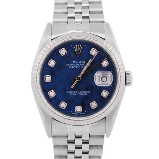 Rolex DateJust 36mm FACTORY SODALITE DIAMOND Blue 18K Gold Steel JUBILEE 16234