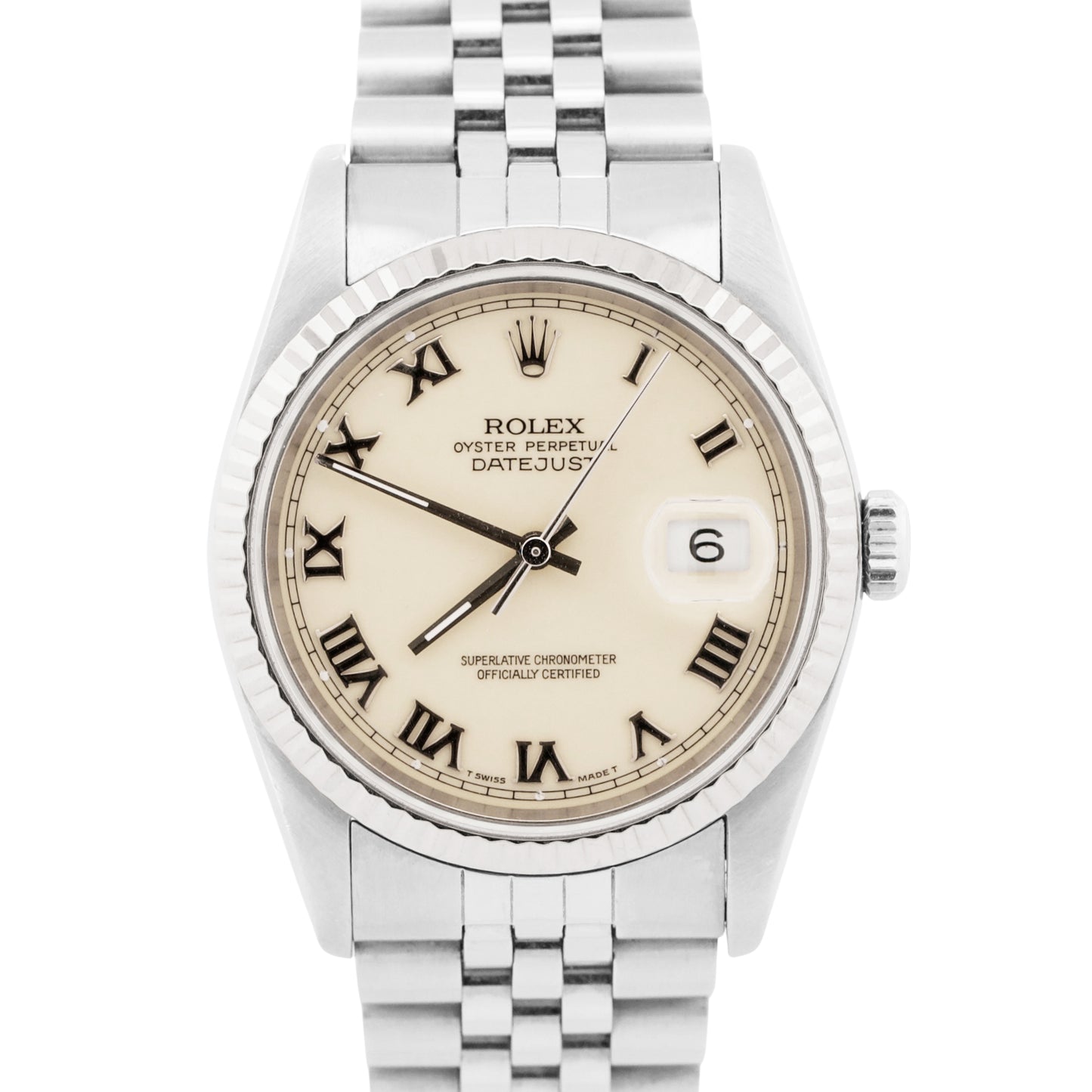 PAPERS Rolex DateJust CREAM ROMAN 36mm Steel 18K Gold JUBILEE 16234 Watch BOX