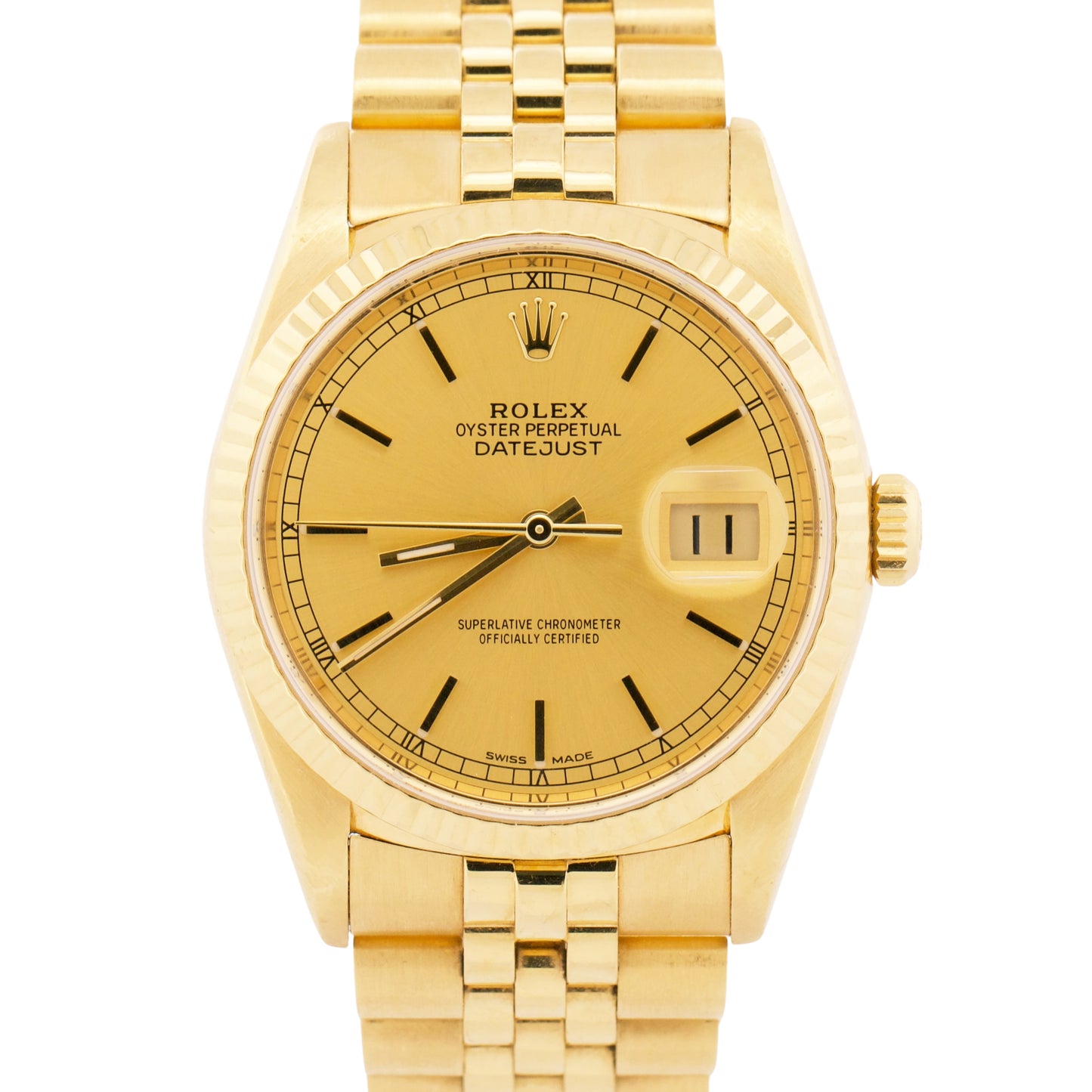 2021 RSC PAPERS Rolex DateJust 36mm CHAMPAGNE 18K Yellow Gold JUBILEE 16238 BOX