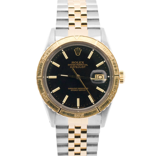 1986 Rolex DateJust 36mm BLACK Turn-O-Graph JUBILEE Steel 18K Yellow Gold 16253