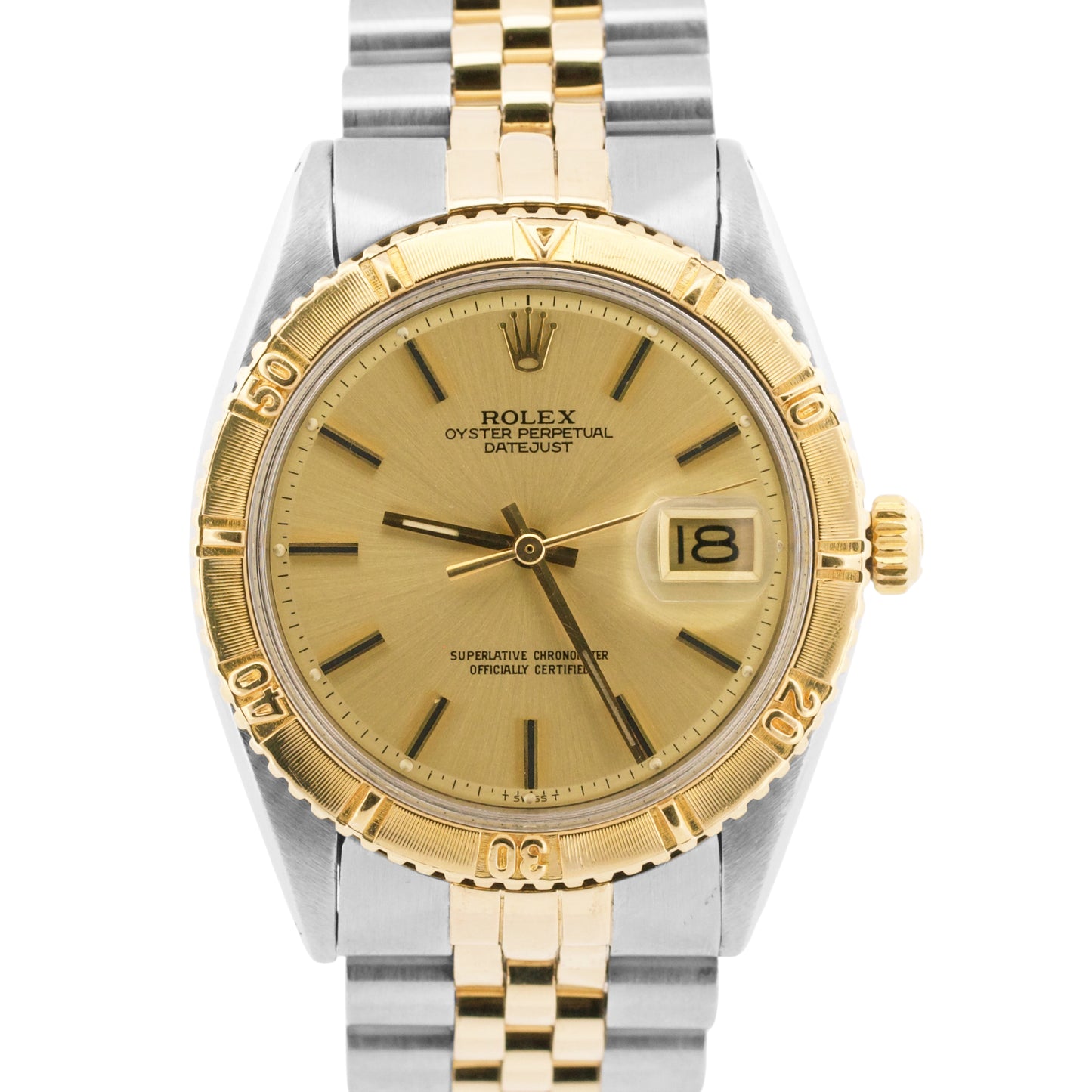 VINTAGE Rolex DateJust 36mm CHAMPAGNE Turn-O-Graph JUBILEE Steel 18K Gold 1625
