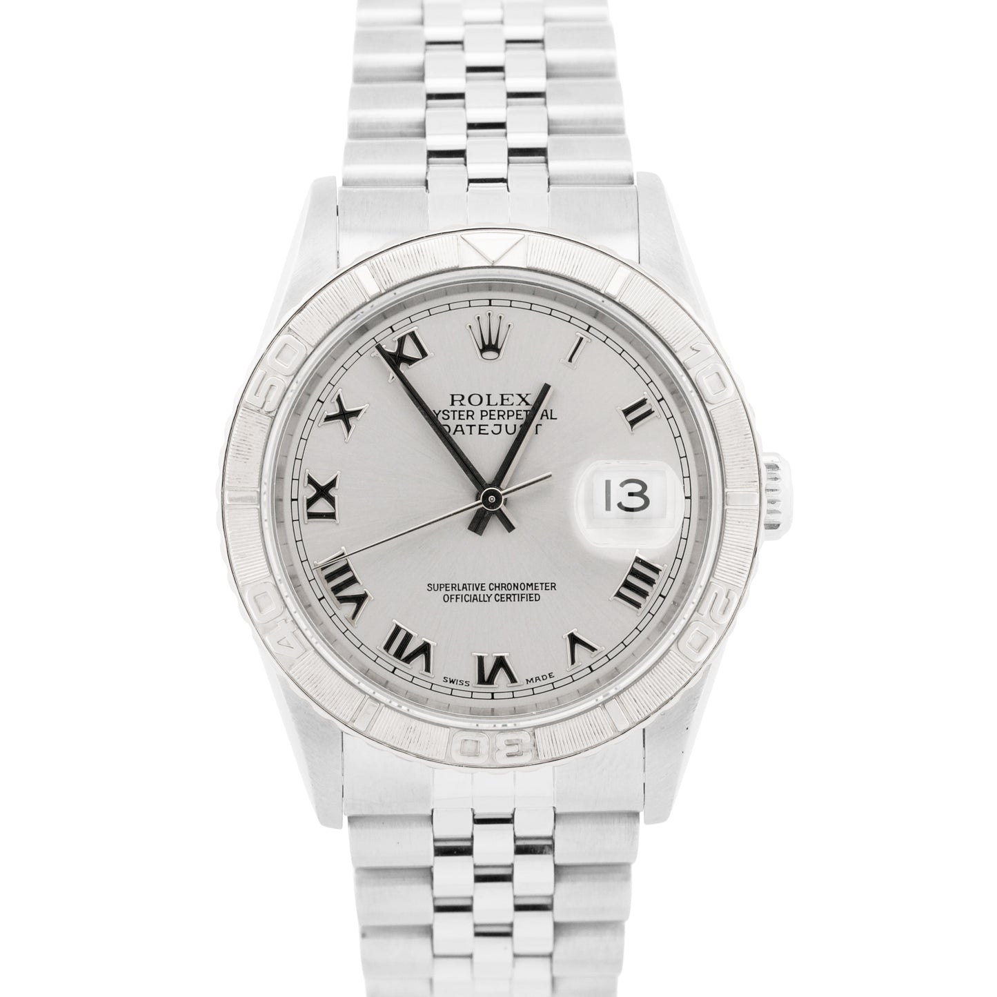 2002 PAPERS Rolex DateJust Turn-O-Graph SILVER ROMAN 18K Steel JUBILEE 16264 BOX