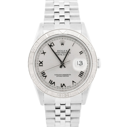 2002 PAPERS Rolex DateJust Turn-O-Graph SILVER ROMAN 18K Steel JUBILEE 16264 BOX