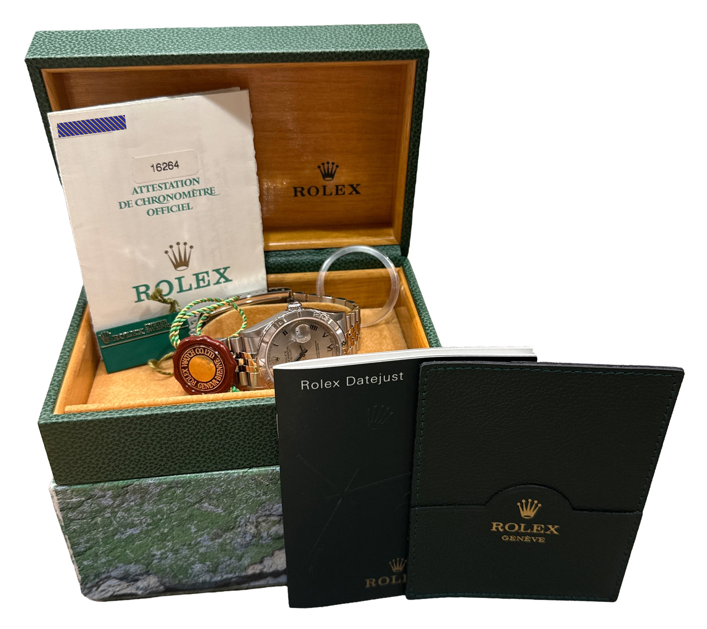 2002 PAPERS Rolex DateJust Turn-O-Graph SILVER ROMAN 18K Steel JUBILEE 16264 BOX