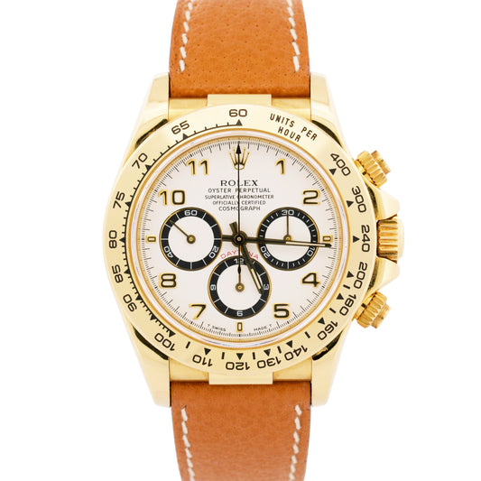 1996 PAPERS Rolex Daytona Cosmograph WHITE 18K Yellow Gold Leather 16518 BOX
