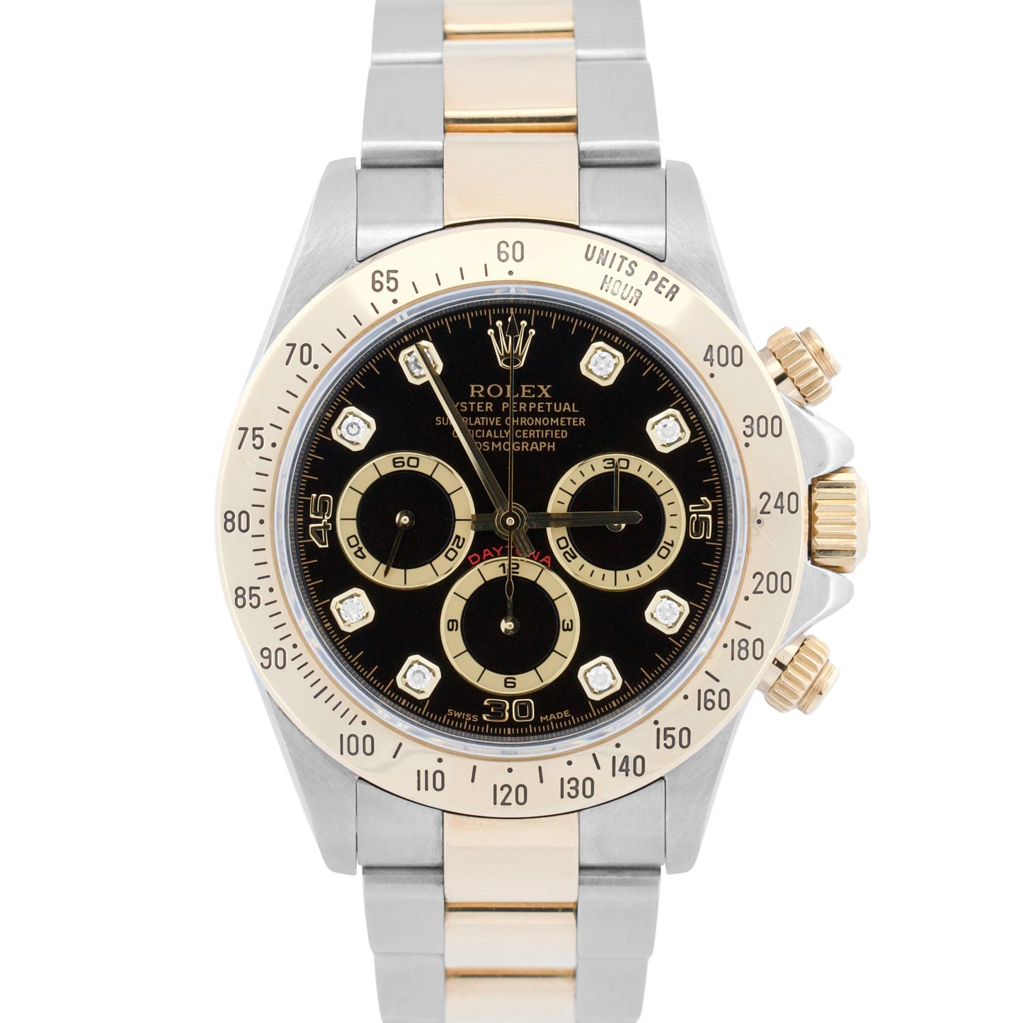 1999 Rolex Daytona Cosmograph BLACK DIAMOND 18K Gold Stainless Steel Watch 16523