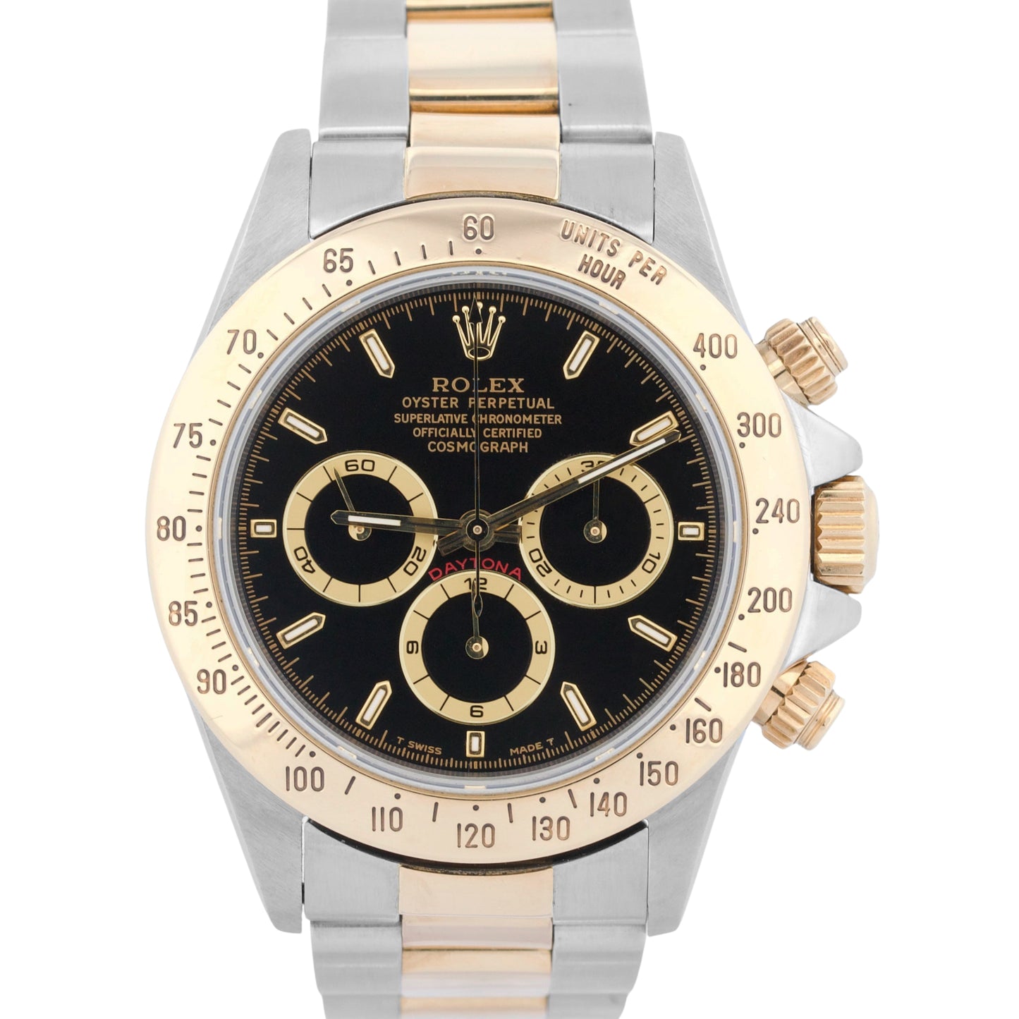 Rolex Daytona Cosmograph ZENITH Black Two-Tone 18K Yellow Gold Steel Watch 16523