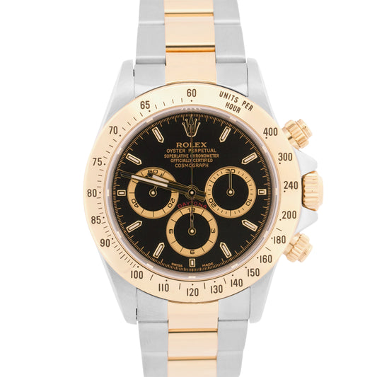MINT 1991 Rolex Daytona Cosmograph 40mm BLACK Two-Tone 18K Gold Watch 16523