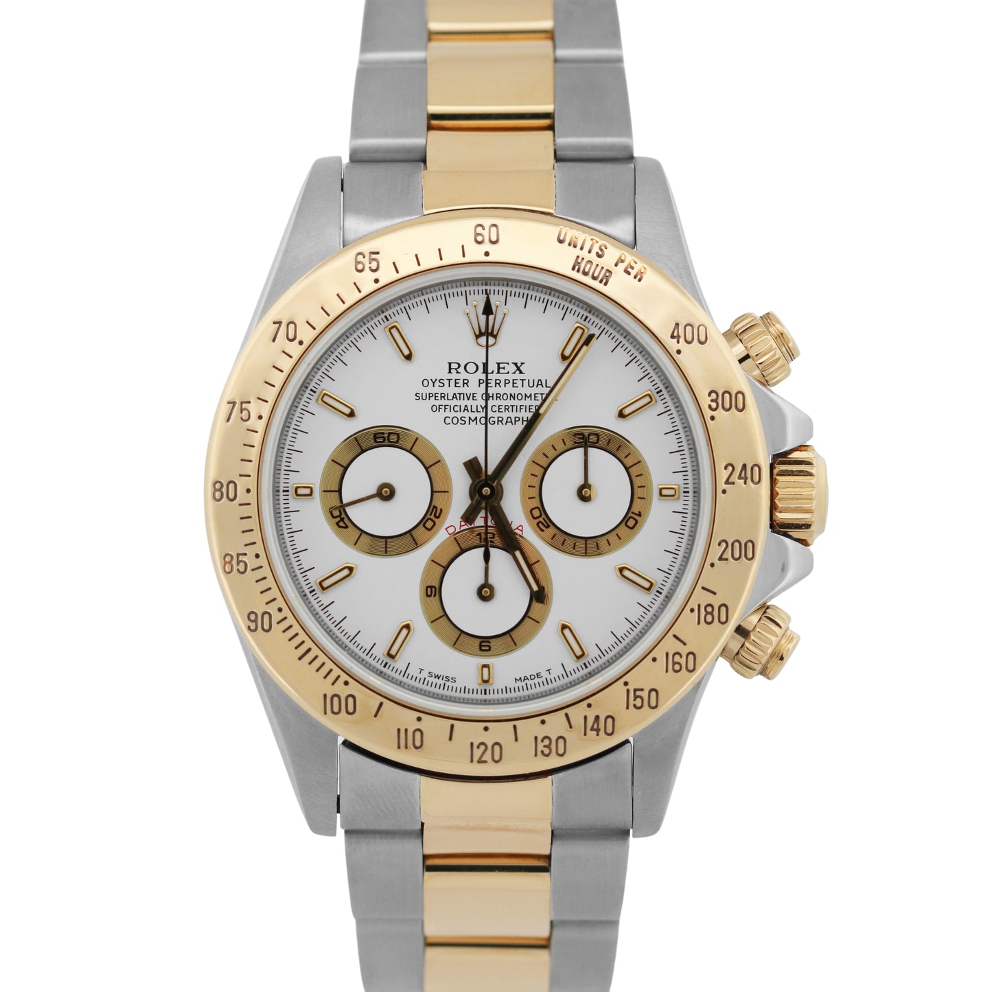Rolex Daytona Cosmograph 40mm WHITE Two-Tone 18K Yellow Gold Steel Watch 16523