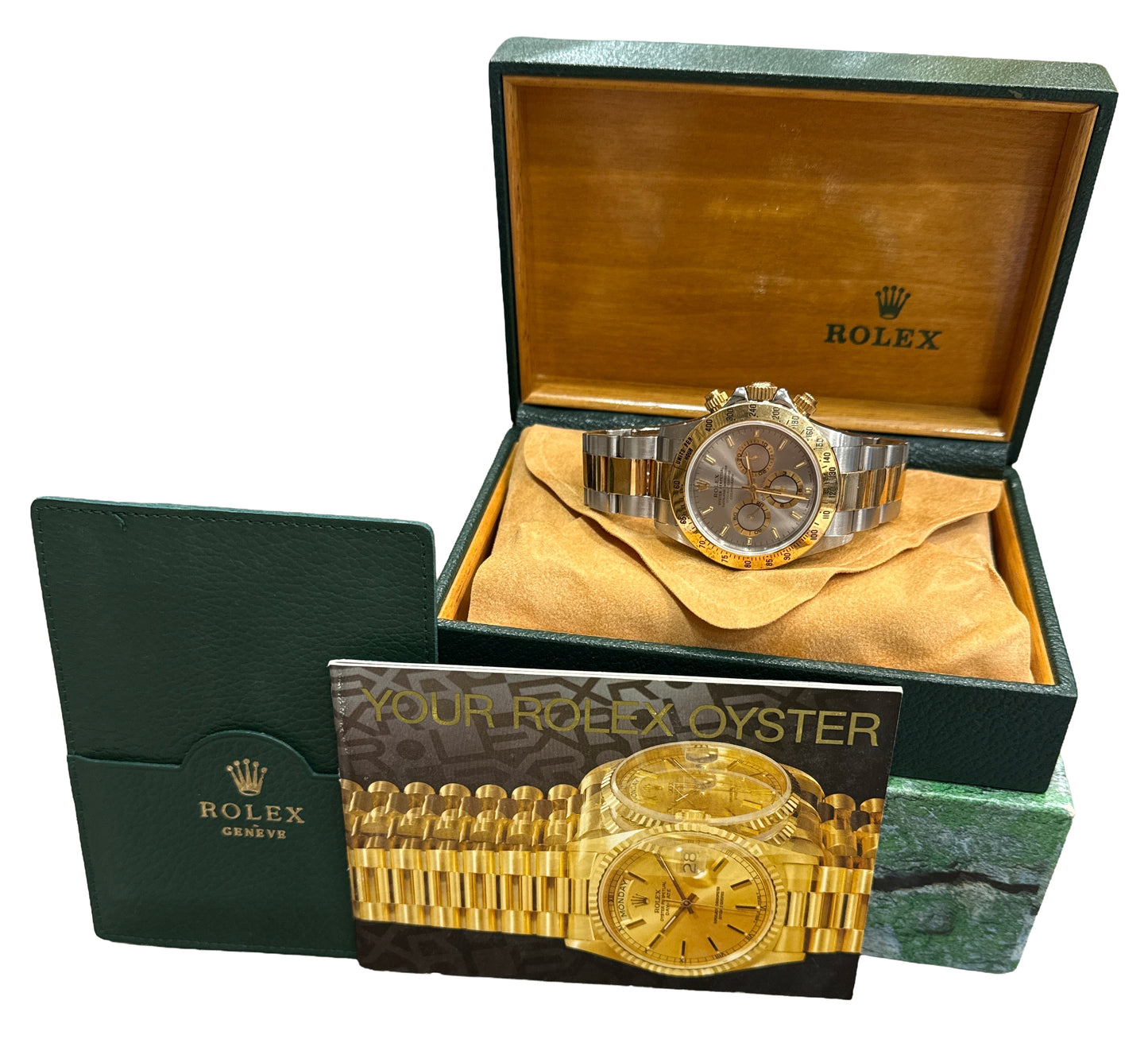 UNPOLISHED 1997 Rolex Daytona Cosmograph SLATE GRAY 18K Gold Steel 16523 BOX