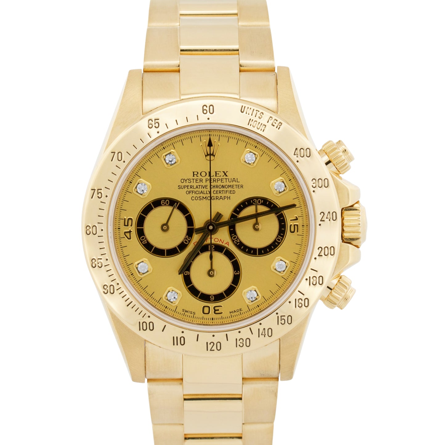2000 PAPERS Rolex Daytona Cosmograph CHAMPAGNE SERTI DIAMOND 18K 40mm 16528 BOX