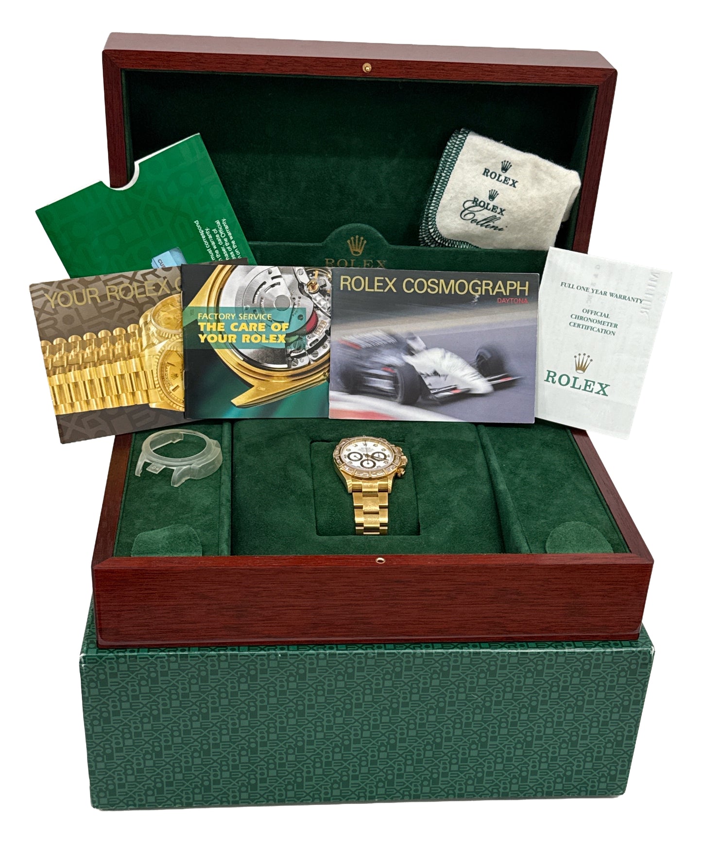 1999 TOP CONDITION PAPERS Rolex Daytona FACTORY BAGUETTE 18K GOLD 16568 BOX