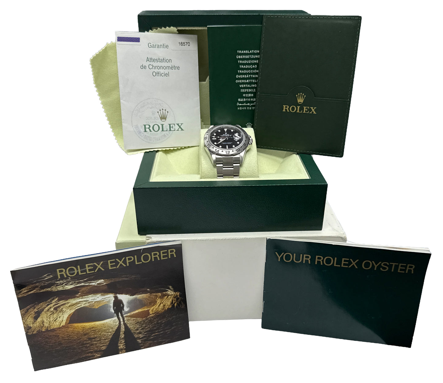 PAPERS Rolex Explorer II 40mm BLACK Steel NO-HOLES Red GMT Watch 16570 BOX