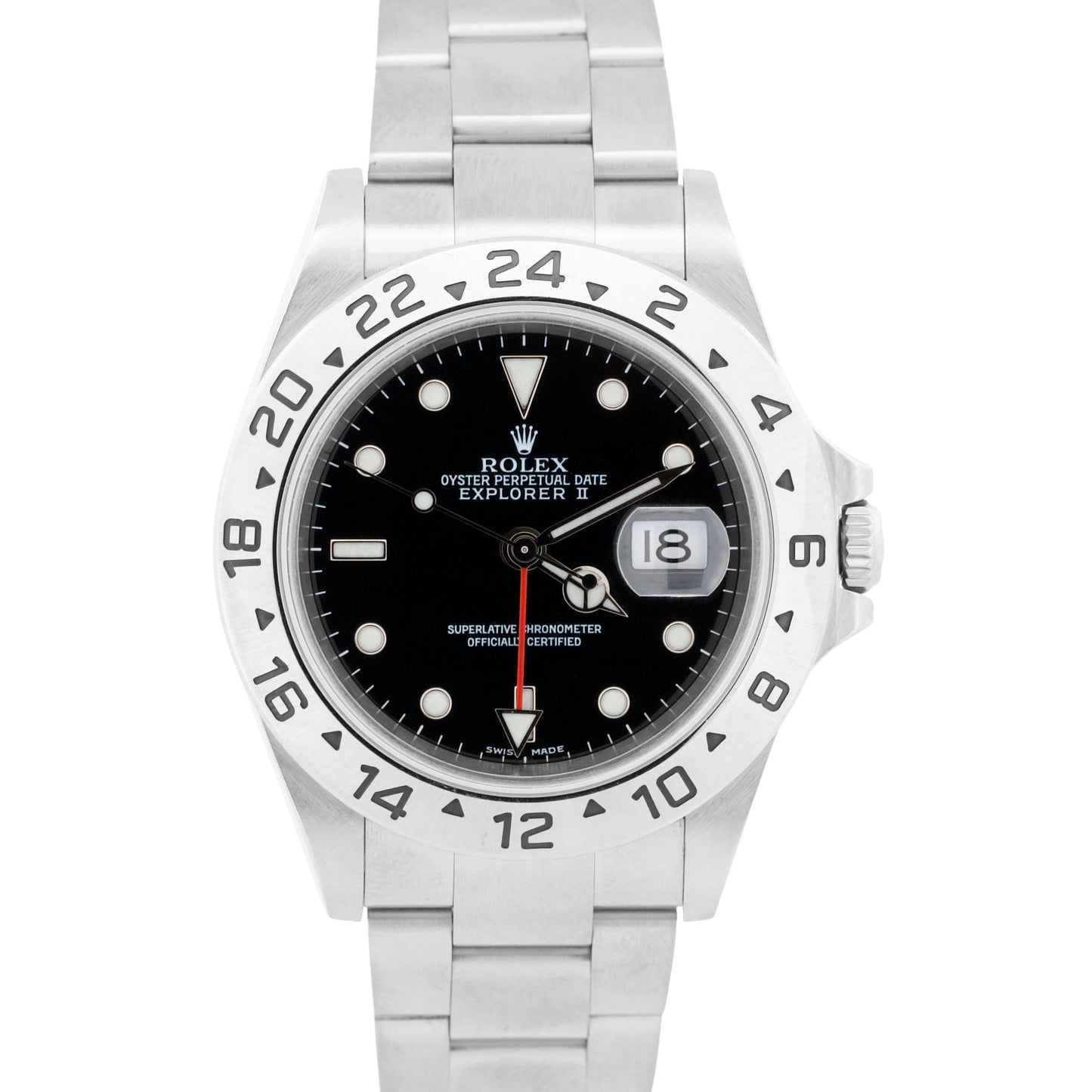 2003 PAPERS Rolex Explorer II 40mm BLACK Red Stainless Steel NO-HOLES 16570 BOX