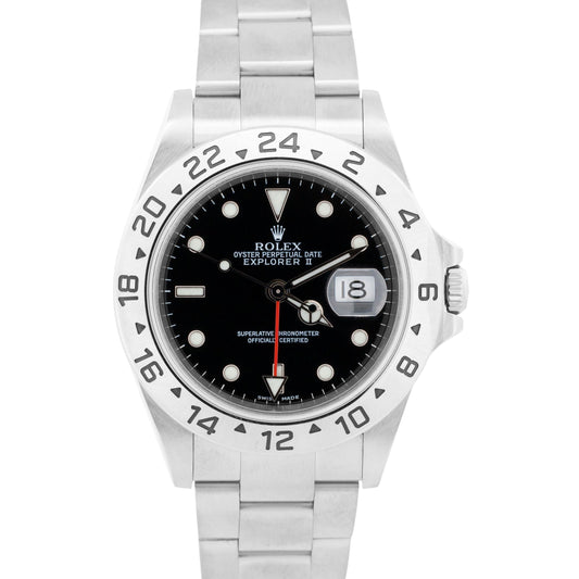 2003 PAPERS Rolex Explorer II 40mm BLACK Red Stainless Steel NO-HOLES 16570 BOX
