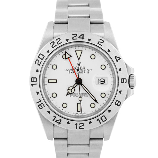 UNPOLISHED Rolex Explorer II 40mm WHITE 3168 Steel No-Holes REHAUT 16570 Watch