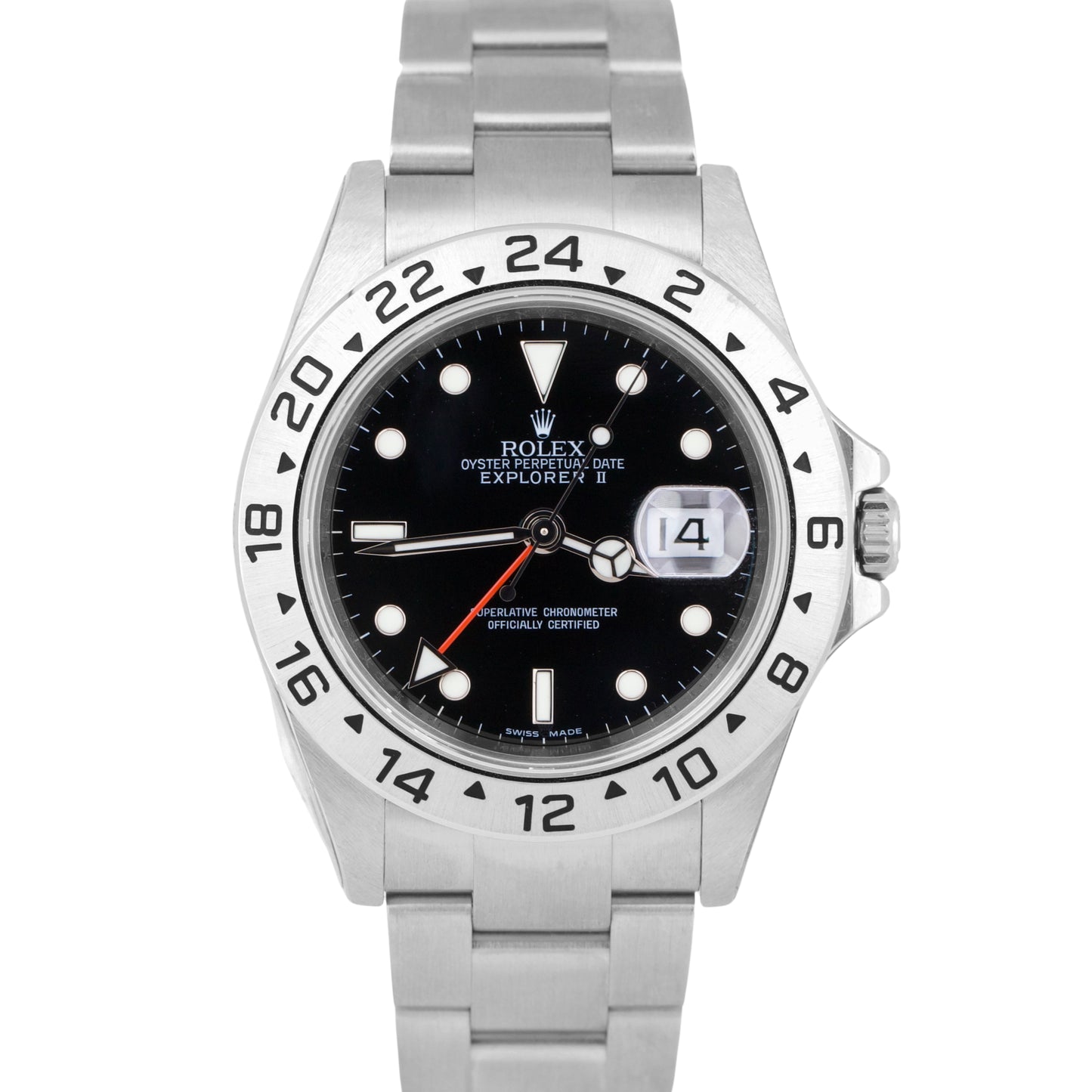 STICKERED UNWORN Rolex Explorer II REHAUT Black Steel 3186 40mm PAPERS 16570 BOX