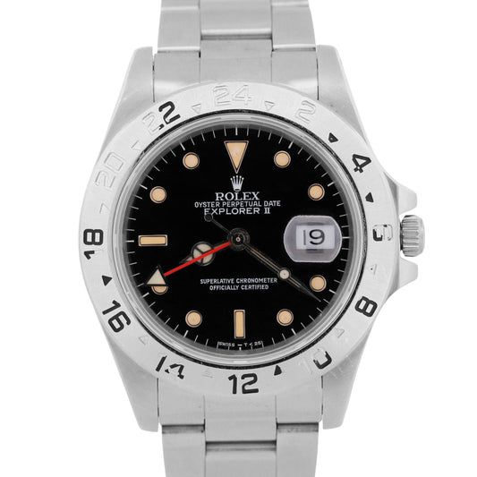 1989 Rolex Explorer II BLACK Stainless Steel Red OYSTER 40mm Watch 16570