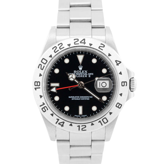 UNPOLISHED Rolex Explorer II BLACK 40mm Red GMT Stainless Steel 16570 Watch