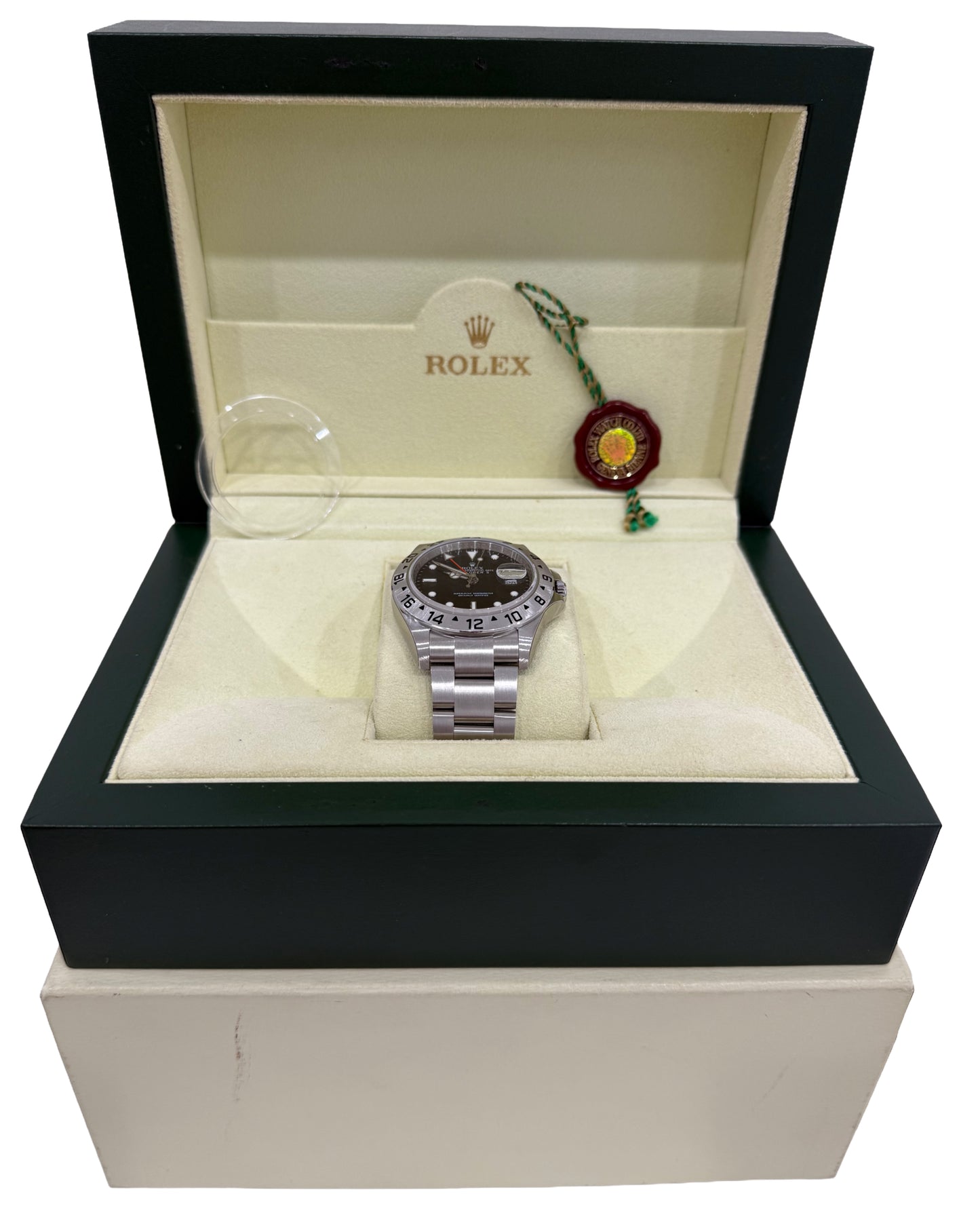 NOS STICKERED Rolex Explorer II 40mm BLACK REHAUT Steel 3186 Watch 16570 BOX