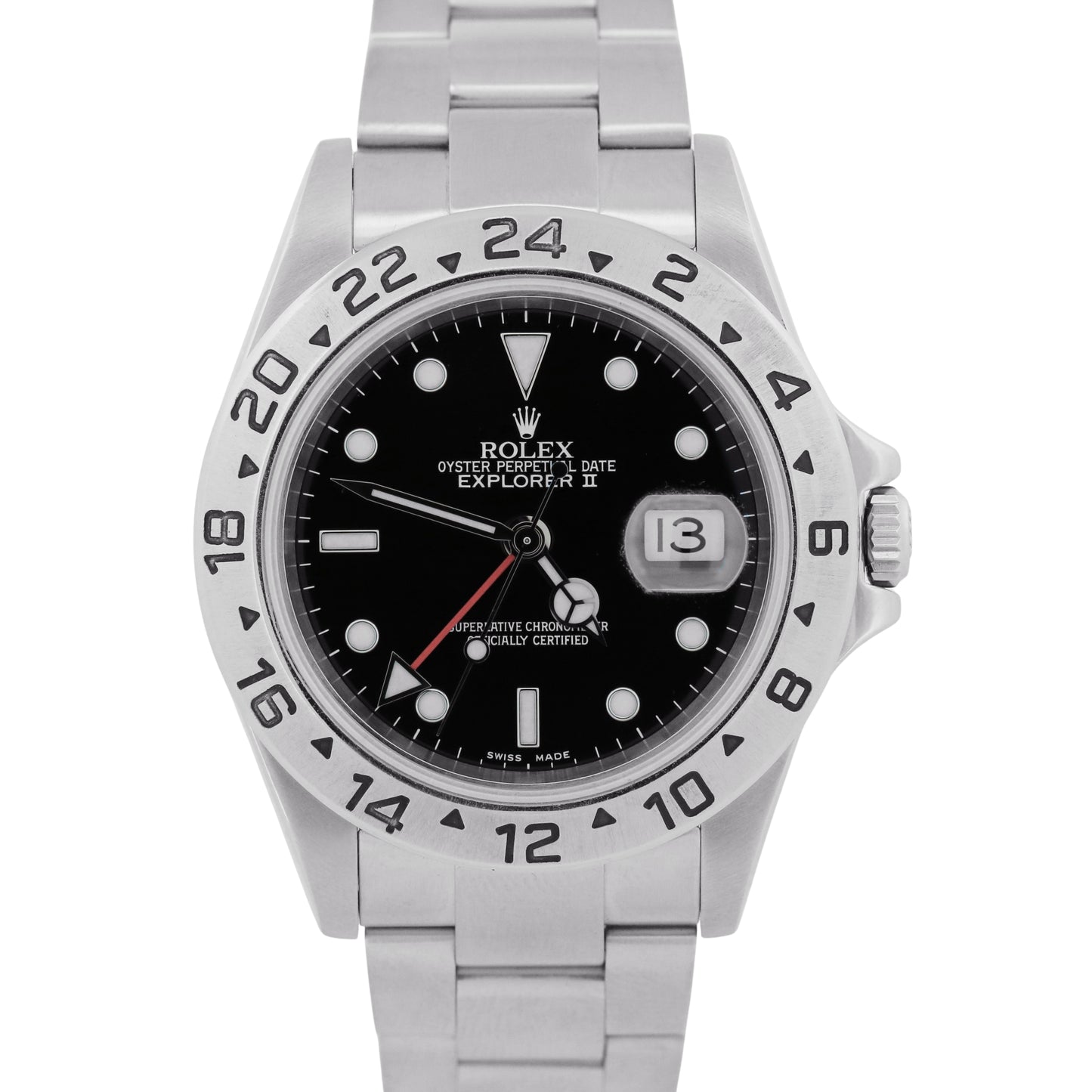 PAPERS Rolex Explorer II 40mm BLACK Steel NO-HOLES Red GMT Watch 16570 BOX