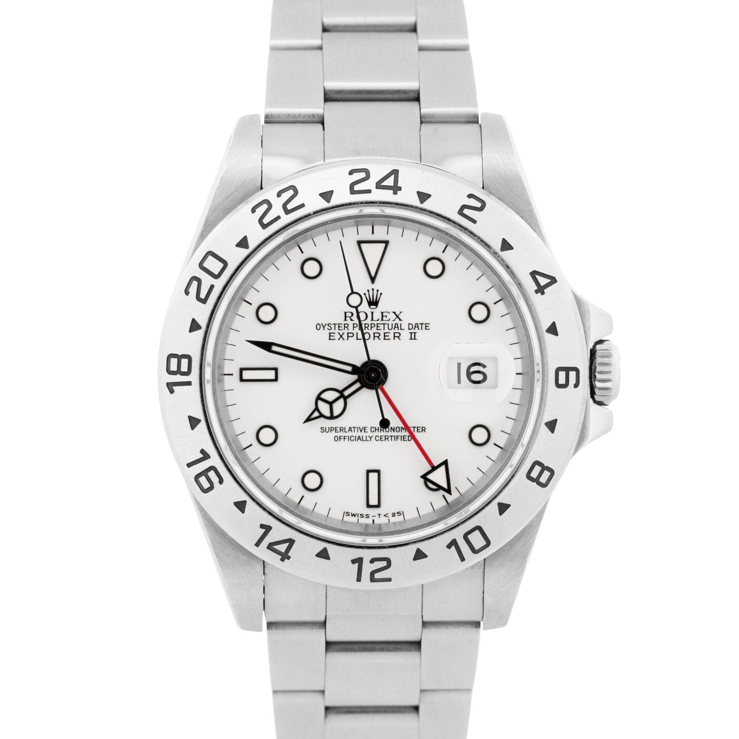 Rolex Explorer II 40mm WHITE Red Stainless Steel Oyster Date GMT Watch 16570
