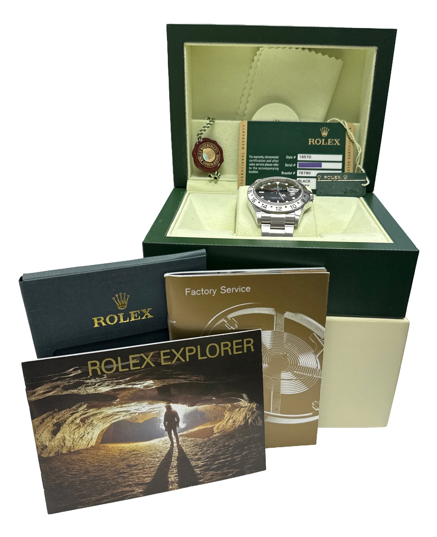 2011 CARD Rolex Explorer II 40mm BLACK 3186 NO-HOLES Rehaut Watch 16570 BOX