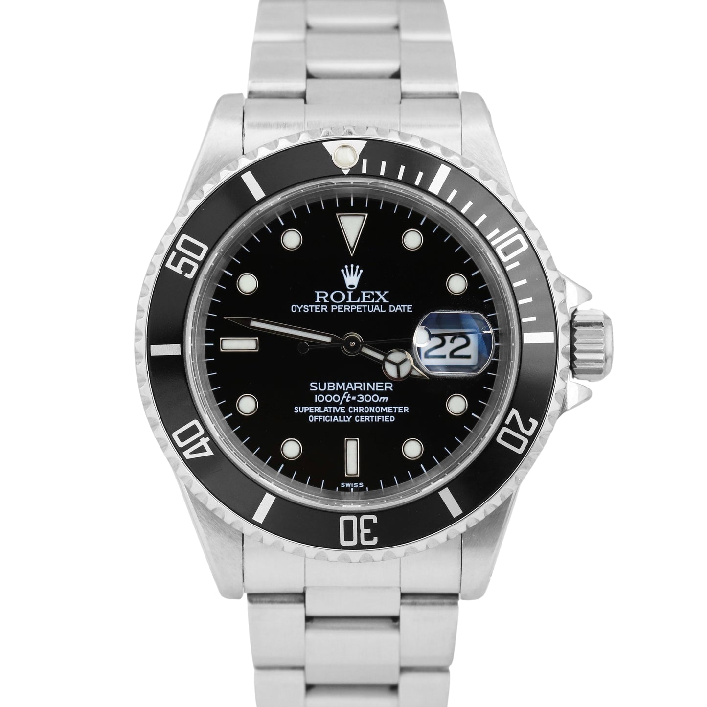 Rolex Submariner Date SWISS ONLY Black Stainless Steel Oyster 40mm 16610 Watch