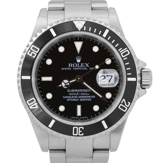 UNPOLISHED Rolex Submariner Date NO-HOLES Black Stainless Steel 40mm 16610 Watch