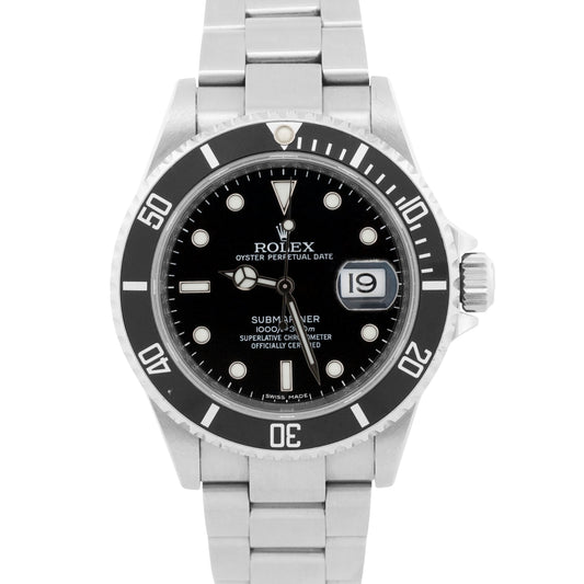 Unpolished 2010 Rolex Submariner 16610 Black Rehaut No-Holes 40mm Box Papers