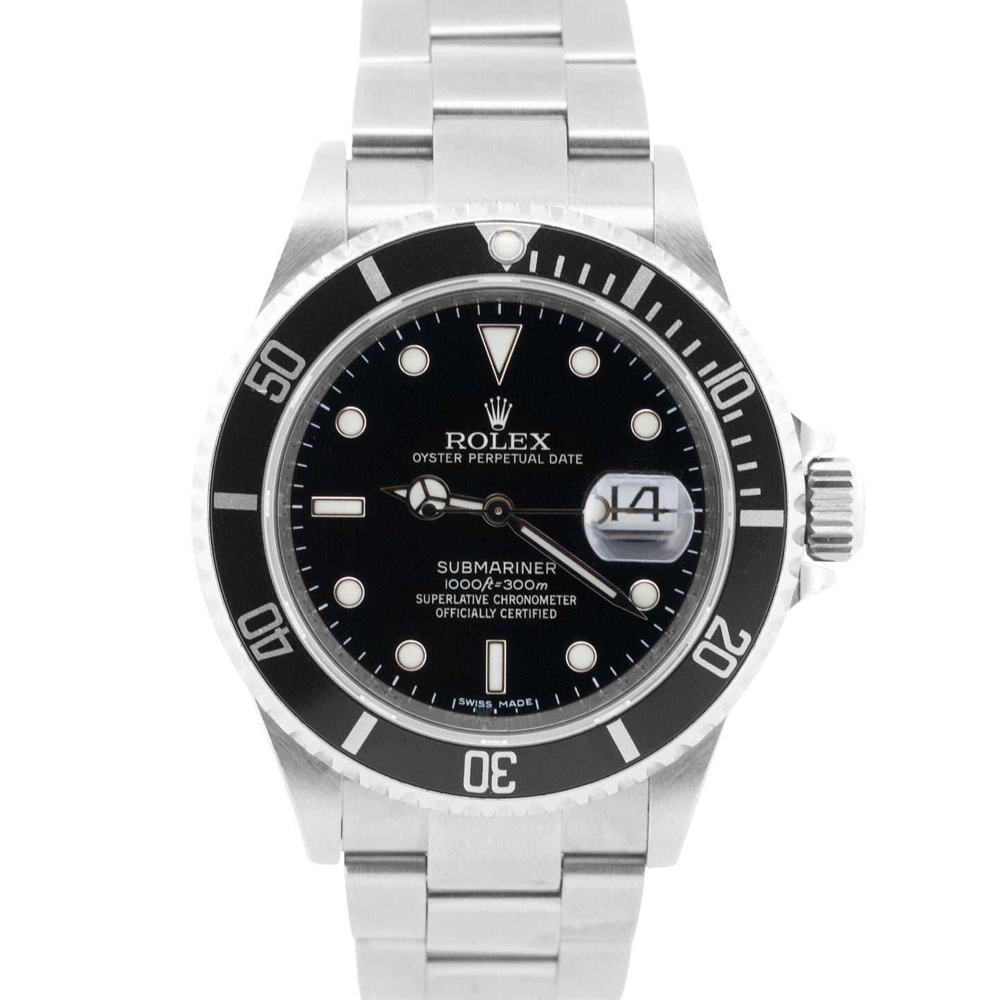 Rolex Submariner Date BLACK Stainless Steel REHAUT No-Holes 40mm 16610 BOX