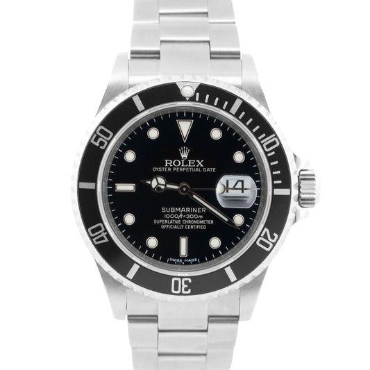 Rolex Submariner Date BLACK Stainless Steel REHAUT No-Holes 40mm 16610 BOX
