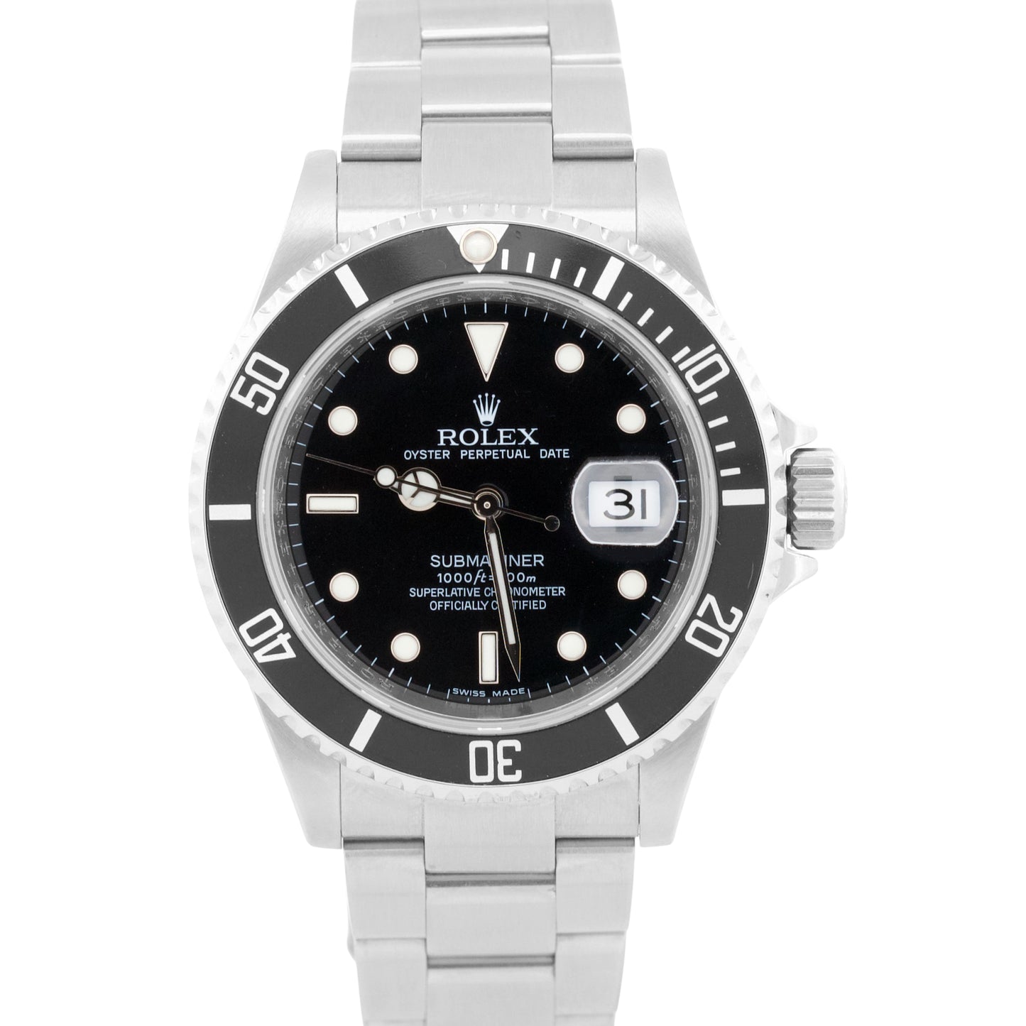 Rolex Submariner Date BLACK Stainless Steel REHAUT No-Holes 40mm Watch 16610