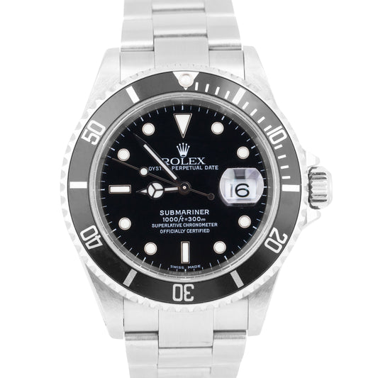 UNPOLISHED PAPERS Rolex Submariner Date Black Stainless Steel Watch 16610 B+P