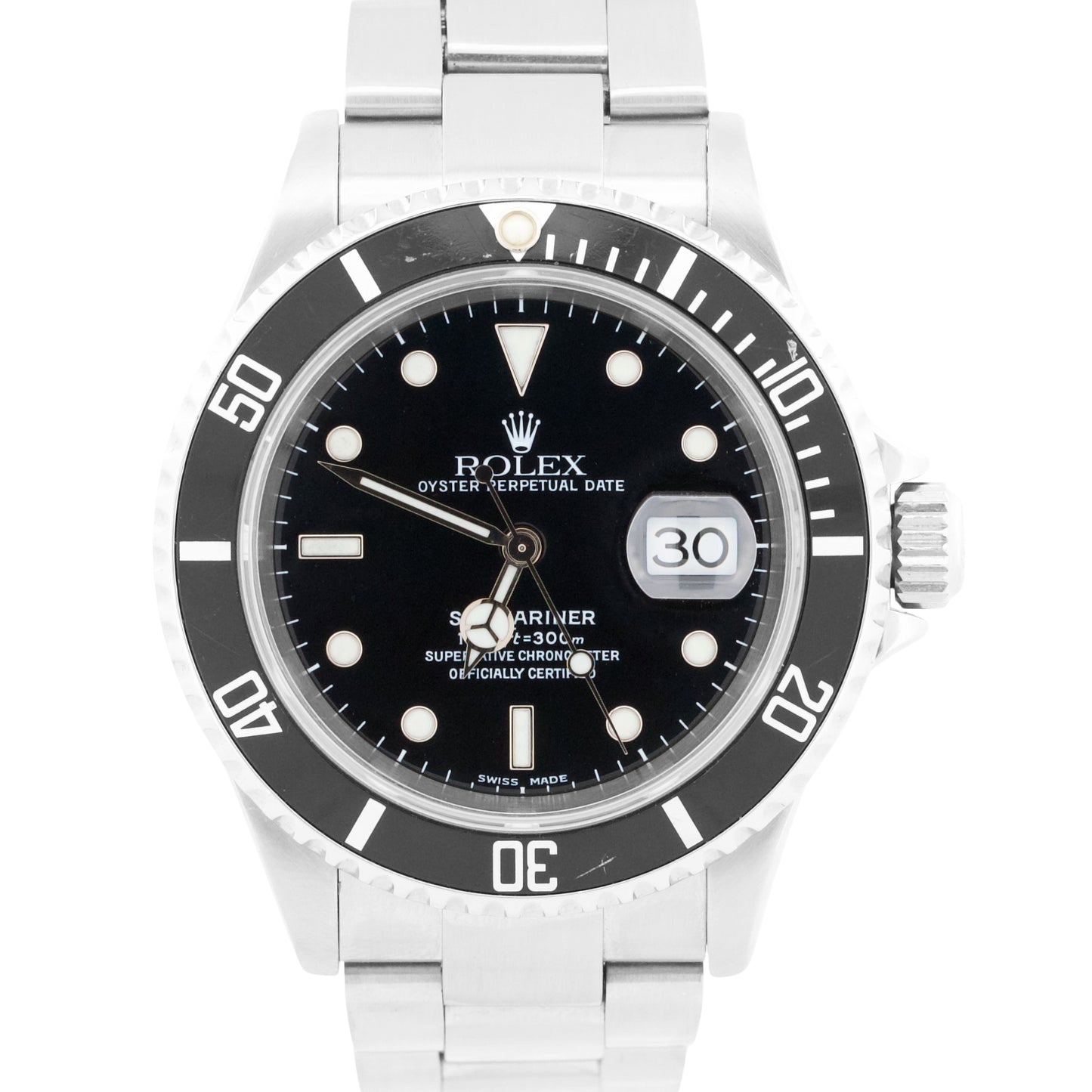 Rolex Submariner Date BLACK Stainless Steel NO-HOLES 40mm Automatic Watch 16610