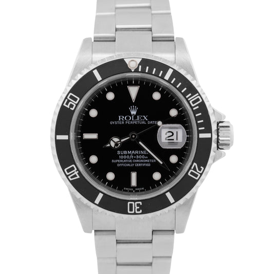 UNPOLISHED 2005 PAPERS Rolex Submariner Date BLACK Steel 40mm 16610 Watch BOX