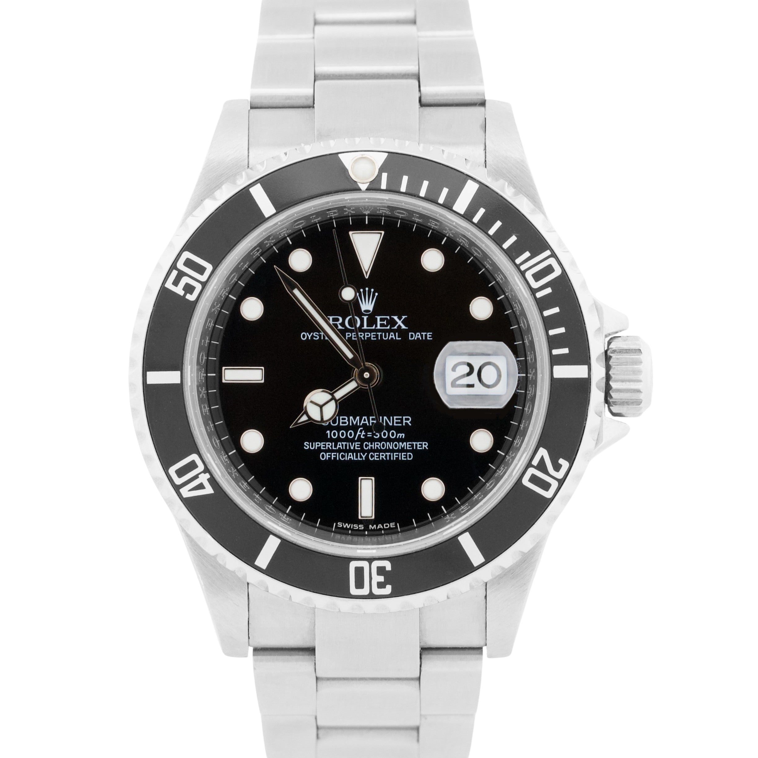 2008 Rolex Submariner Date 16610 Black Rehaut No-Holes Steel 40mm