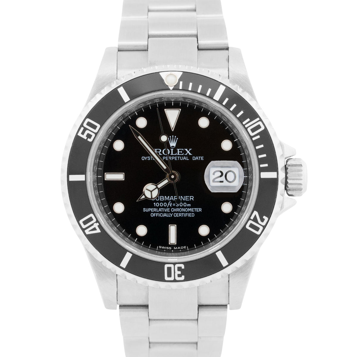 2008 Rolex Submariner Date 16610 Black Rehaut No-Holes Steel 40mm Box Papers