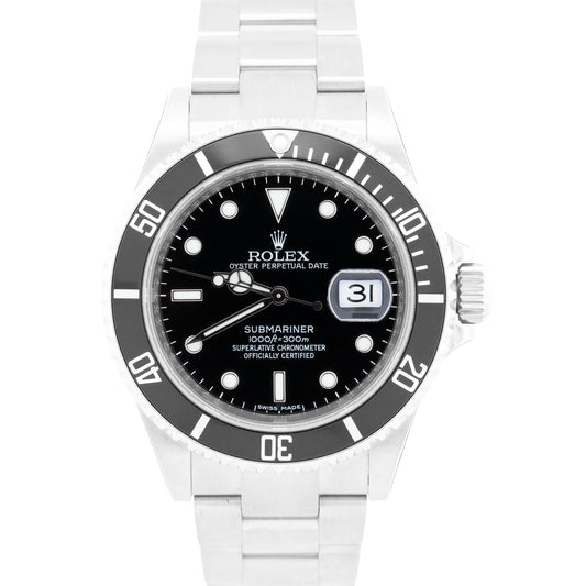 NOS STICKERED Rolex Submariner Date BLACK Steel RANDOM SERIAL 40mm 16610 BOX