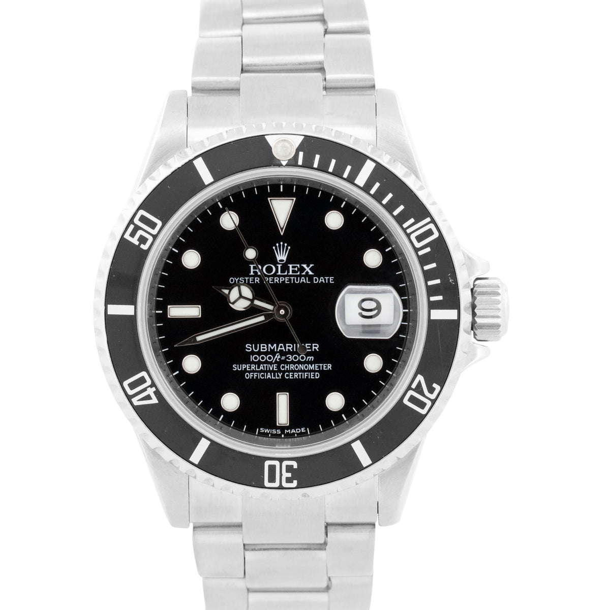 Rolex Submariner Date 16610 Black Stainless Steel Rehaut No-Holes 40mm Watch
