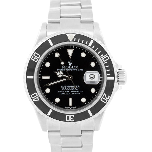 Rolex Submariner Date 16610 Black Stainless Steel Rehaut No-Holes 40mm Watch