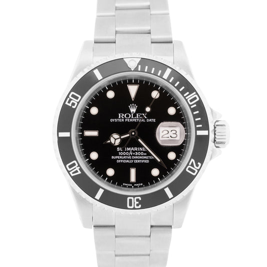 MINT PAPERS Rolex Submariner Date BLACK Stainless Steel 40mm Watch 16610 BOX
