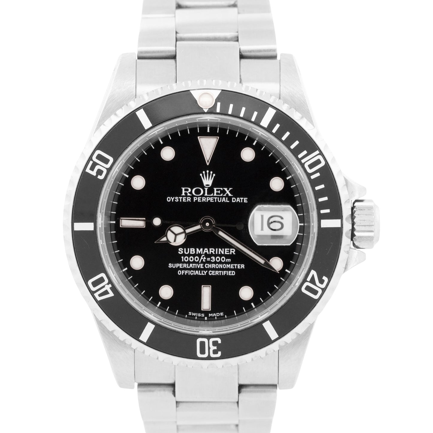 2000 Rolex Submariner Date BLACK Stainless Steel 40mm Oyster Dive Watch 16610