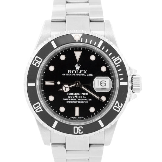 2000 Rolex Submariner Date BLACK Stainless Steel 40mm Oyster Dive Watch 16610