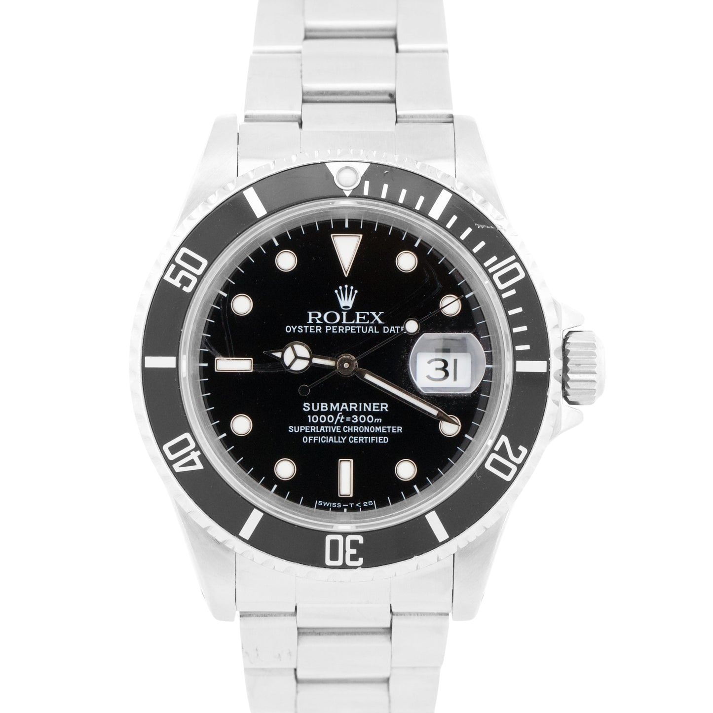 Rolex Submariner Date BLACK Stainless Steel 40mm Oyster Automatic Watch 16610