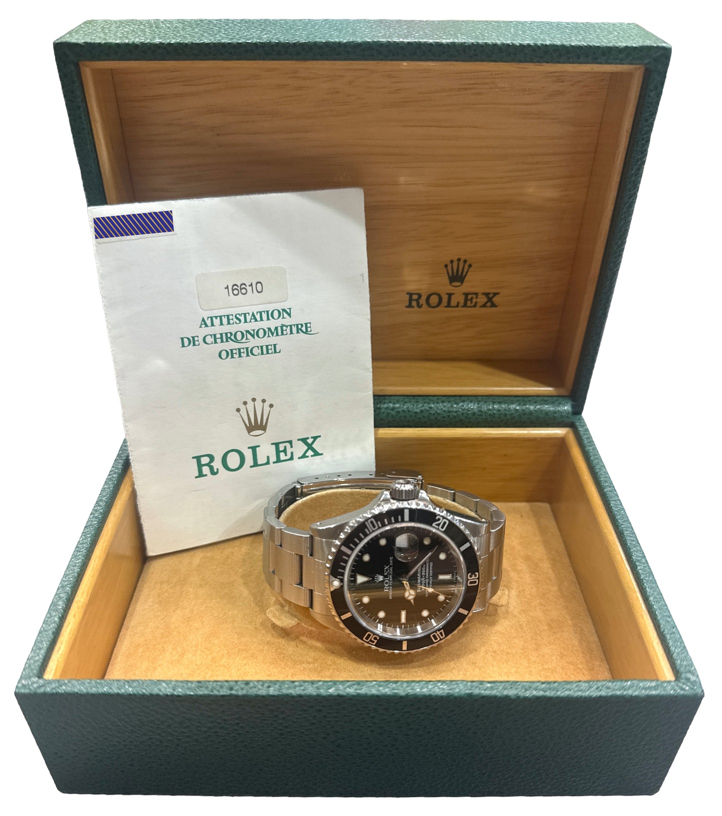 1999 PAPERS Rolex Submariner Date BLACK Steel SWISS ONLY 40mm 16610 Watch BOX