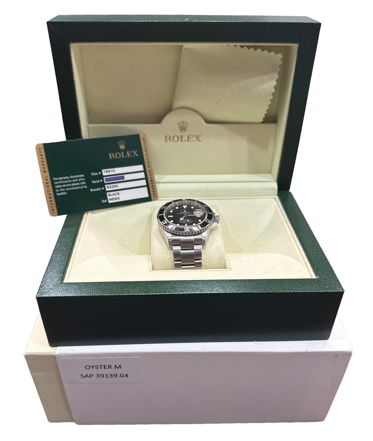 2008 Rolex Submariner Date 16610 Black Rehaut No-Holes Steel 40mm Box Papers