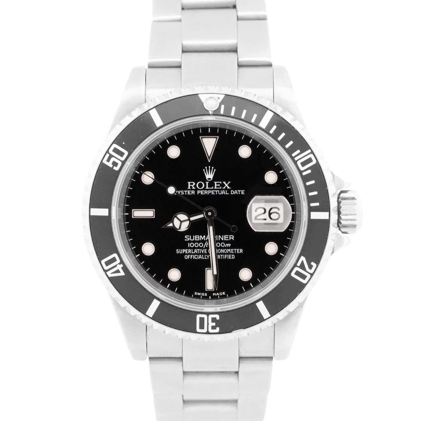 Rolex Submariner Date BLACK Stainless Steel 40mm Oyster Automatic Watch 16610