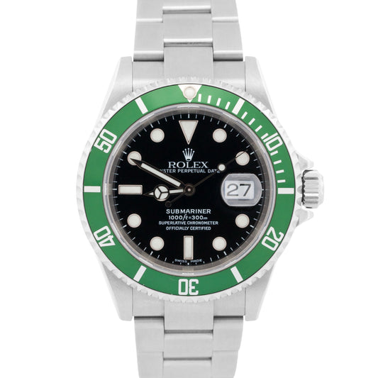 UNPOLISHED Rolex Submariner Date KERMIT Green Steel NO-HOLES 40mm 16610 LV BOX