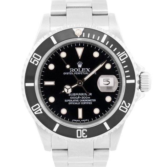 Rolex Submariner Date BLACK Stainless Steel No-Holes 40mm REHAUT Watch 16610